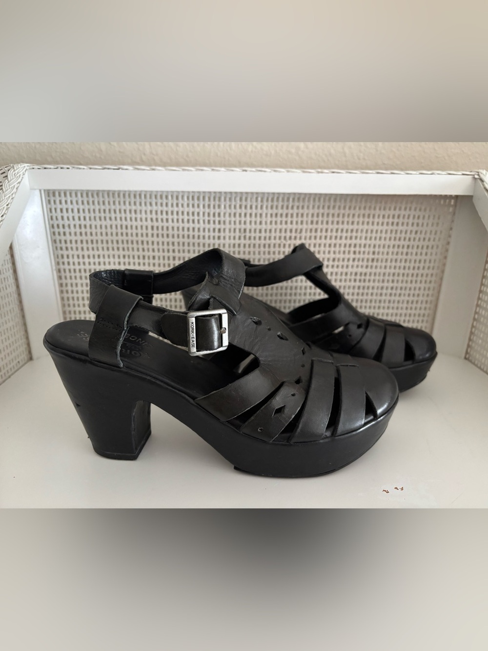 Kork-Ease “Blythe” Black Leather Ankle Strap Wrapped Platform & Heel Clog - Sz 9 - Picture 2 of 12